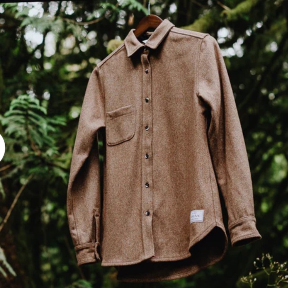 The Modern Melton Wool shirt Jacket Shacket Brown Tan Button Down Large